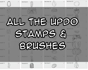 44 tampons Chignons pour procréer, cheveux pour dessins animés, pinceaux pour tampons, aide artistique numérique, tampons pour coiffure