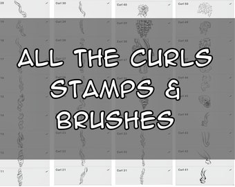 Plus de 50 tampons pour cheveux bouclés et brosses pour procréer, cheveux pour dessins animés, pinceaux pour tampons, aide à l'art numérique, tampons pour coiffure