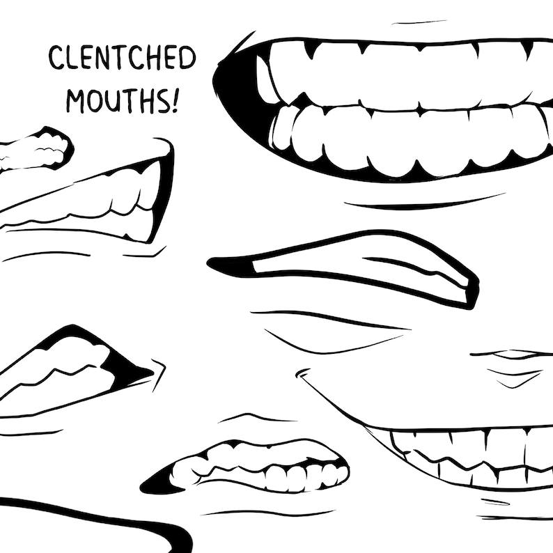 350 Anime Mouth Pack for Procreate and CSP Anime Teeth, Tongue, Angles