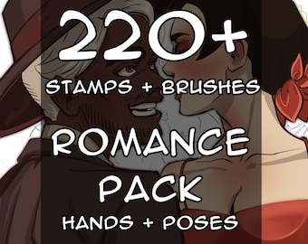 200+ Romantic Stamp Pack for Procreate & Clip Studio Paint! Includes stamps and brushes for kissing, Hand-holding, dancing, love valentines