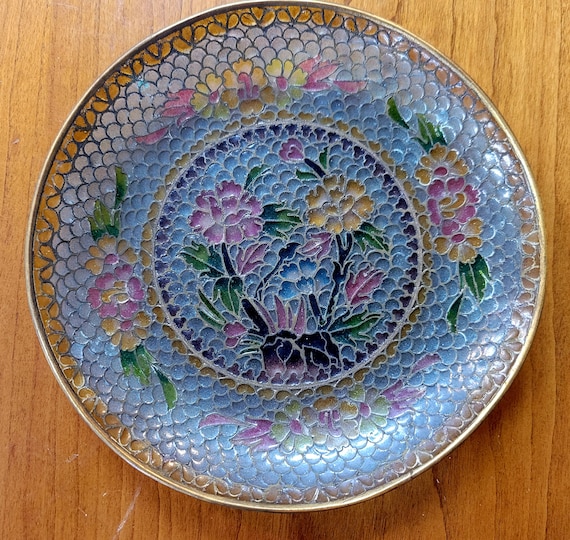 Plique-A-Jour Cloisonne Plate. Handmade Floral Decoration