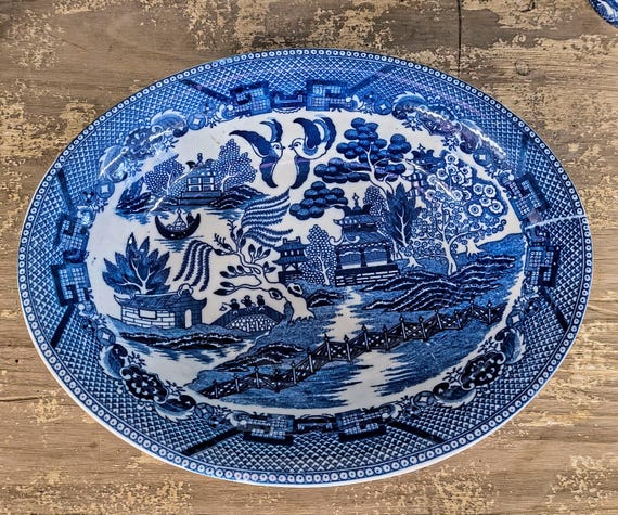 Occupied Japan Blue Willow Serving Bowl