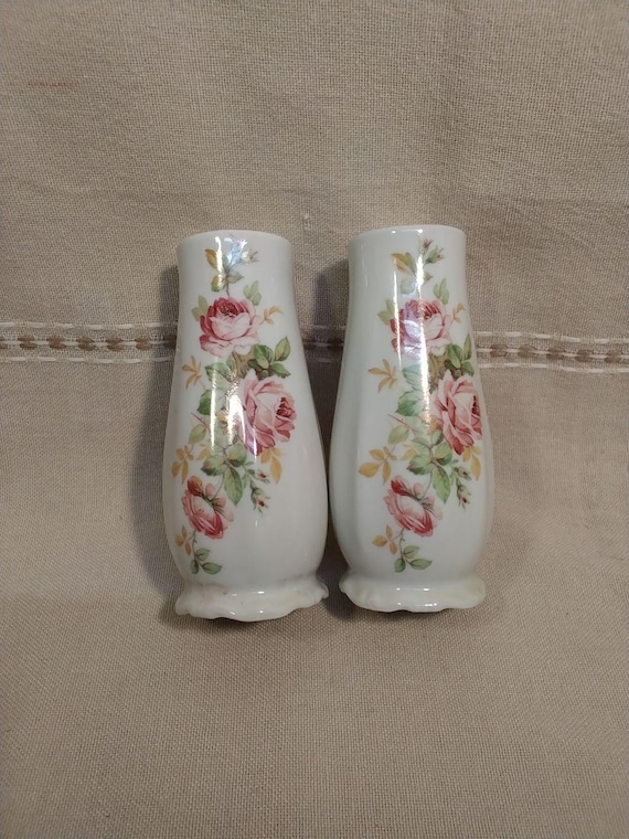 Vintage Florencia Rose Salt Pepper Shakers – Porcelain Chile Cottage Kitchen Decor