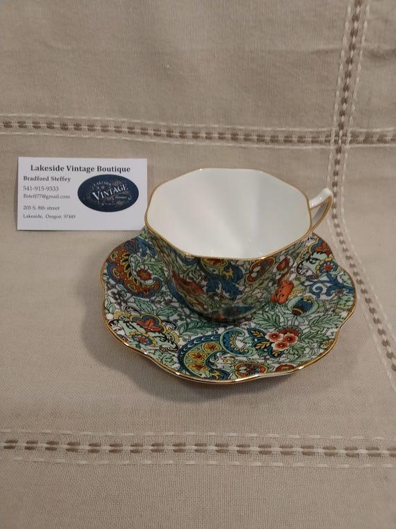 Vintage Paisley Rosina-Queens bone china teacup and saucer set.