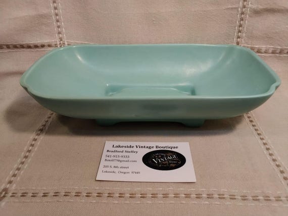 Turquoise Art Deco Footed California Pottery Dish (1940s-1950s)
