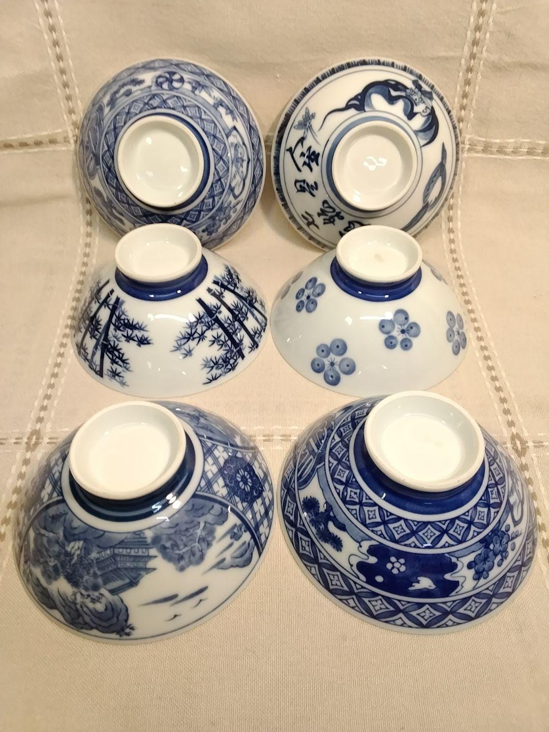 riceブルー 大プレート2枚セット Vintage Japanese Blue White Porcelain Rice Bowls Set of 6 – 1960s