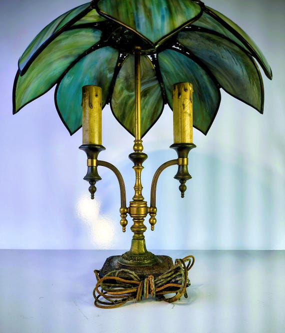 Green Slag Lamp Brass base