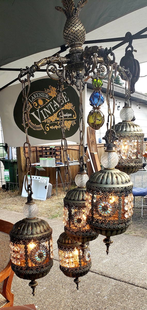 Chrystal Prism 5 tier swag lamp Hollywood Regency