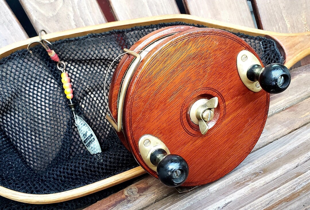 Fishing Reel Peetz Vintage Mahogany Wood Etsy