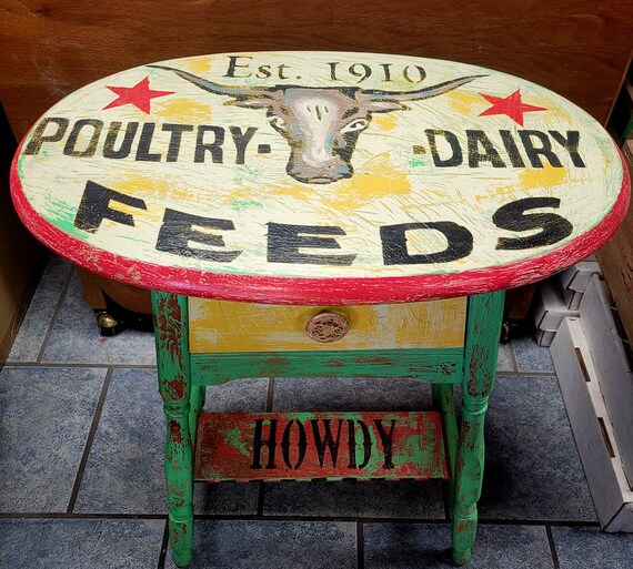 Side Table Upcycled Farmhouse Handpainted