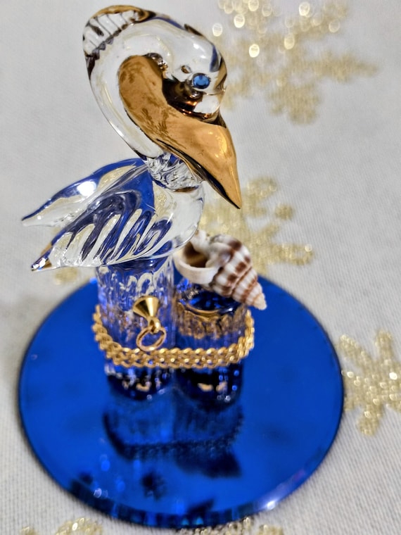 Glass Pelican, Sworovski crystal, 22ct Gold