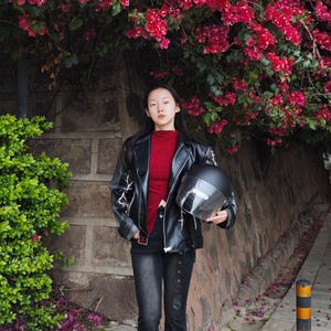Veste en cuir Sylus, veste boyfriend, vintage