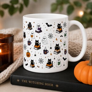 Halloween Book Lover Mug, Spooky Ghost Reading Coffee Mug, Bookish Gift for Readers, Book Club Mug, Fall Coffee Cup