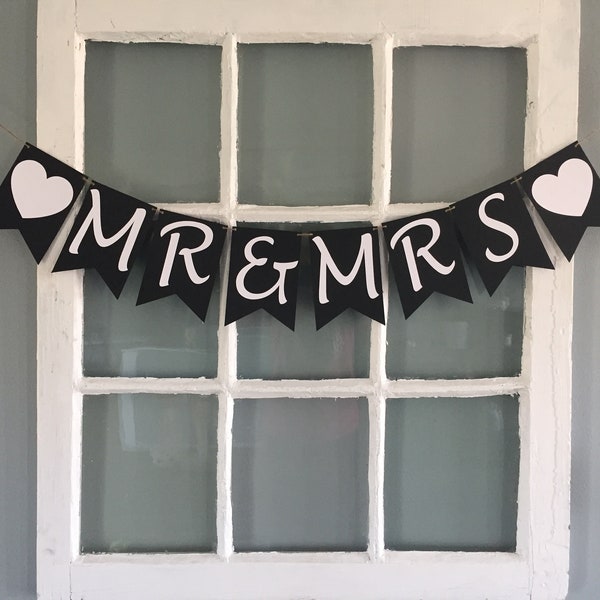 Mr & Mrs Banner, Mr and Mrs Sign, Wedding Banner, Wedding Decorations, Wedding Photo Prop, Custom Colors