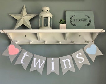 Twins Banner, Twins Baby Shower Decorations, Baby Shower Banner, Twins Bunting, Twin Boys, Twin Girls, Boy Girl Twins