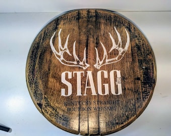 Engraved bourbon barrel tray, lazy susan, wall art