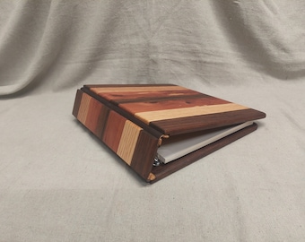 Walnut, oak, & cedar photo album, 3 ring binder, wedding album, photo album