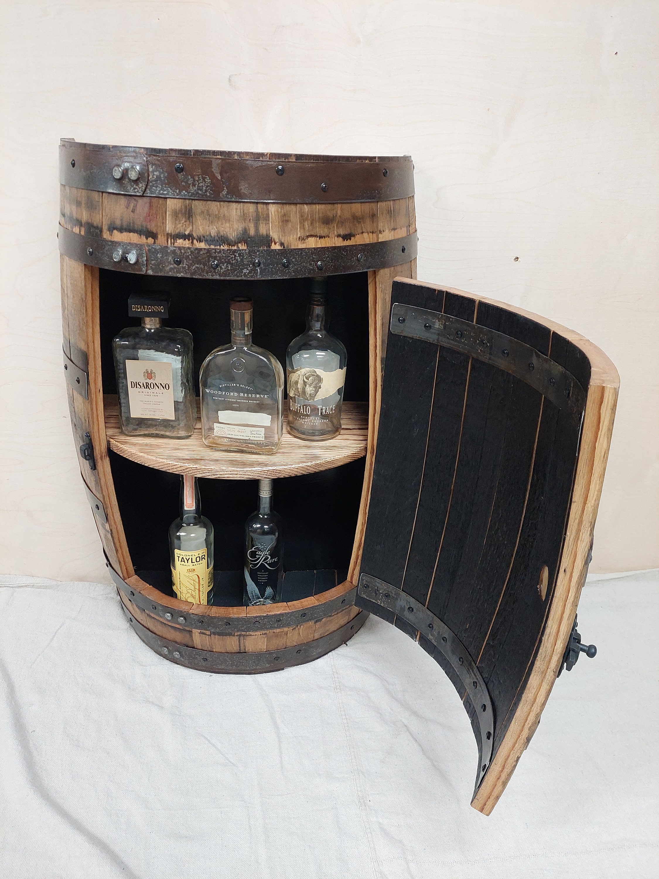 Half barrel cabinet with door whiskey cabinet