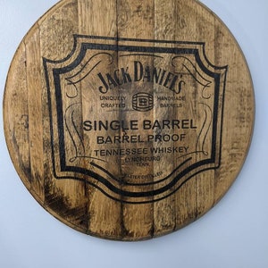 Engraved logo bourbon barrel tray, lazy susan, wall art