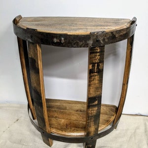 Half round bourbon barrel end table