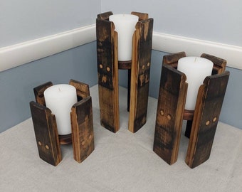 Barrel stave candle holders, pillar candle holder