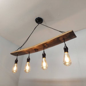 Bourbon barrel stave chandelier, 4 pendant light, Edison bulb light