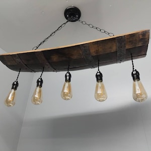 Bourbon barrel stave chandelier, 5 pendant light, Edison bulb light