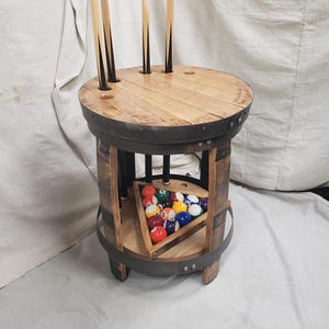 Bourbon Barrel Pool Billiards Cue Rack / Pool Cue Table