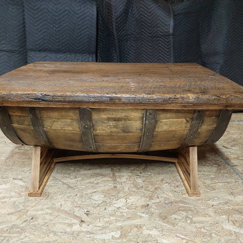 Whiskey Barrel Coffee Table With Storage reclaimed Oak Cask Etsy