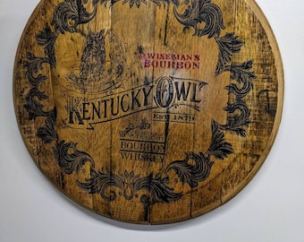 Custom engraved barrel top, bourbon barrel tray, lazy susan, wall art
