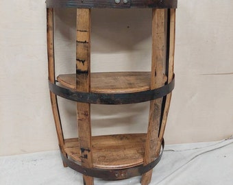 3 shelf half round bourbon barrel end table