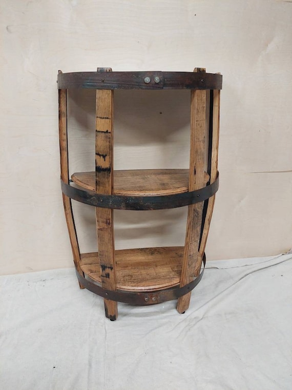 3 shelf half round bourbon barrel end table