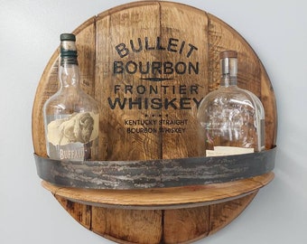 Bourbon barrel shelf with engraved logo