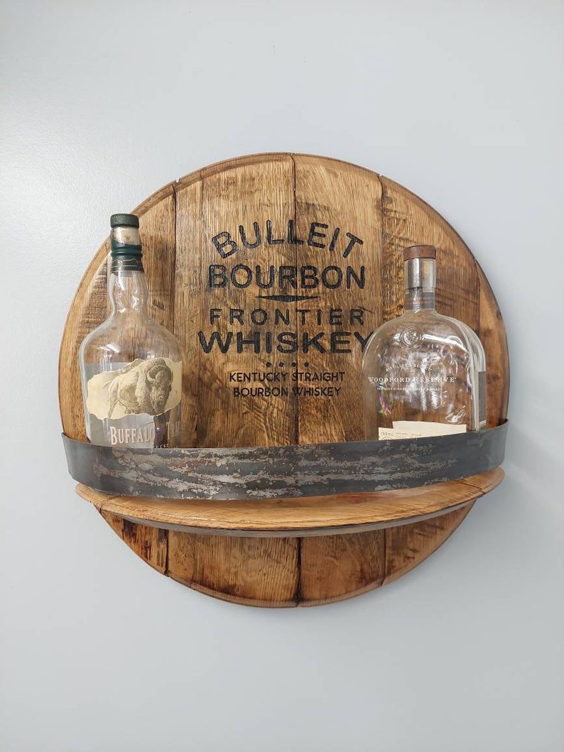 Bourbon barrel shelf with engraved logo image 1