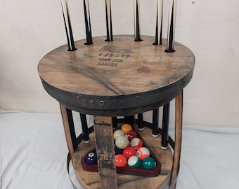 Bourbon Barrel Pool Billiards Cue Rack / Pool Cue Table