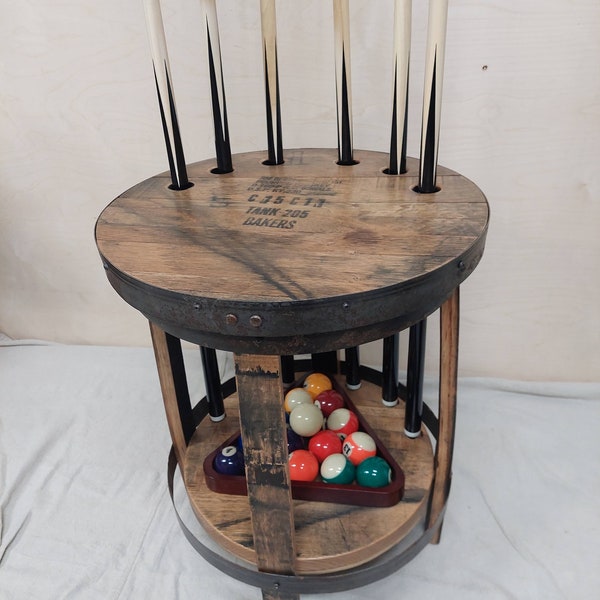 Bourbon Barrel Pool Billiards Cue Rack / Pool Cue Table