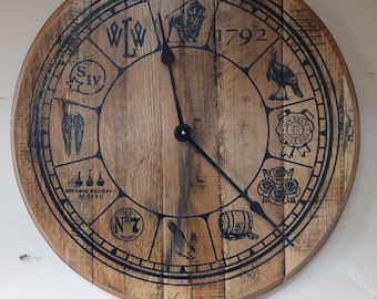 Bourbon Barrel Head Clock: Multi Brand Wood Wall Decor