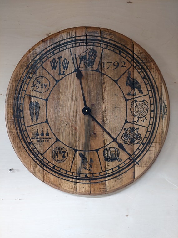 Bourbon Barrel Head Clock: Multi Brand Wood Wall Decor