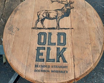 Engraved logo bourbon barrel head lazy susan, tray, or wall art