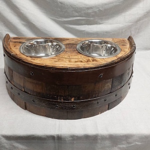 Dog feeder and water, bourbon barrel dog food bowl