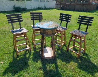 Bourbon barrel pub table with stools,  high top table, bar table