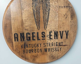 logo engraved bourbon barrel head lazy susan, tray, or wall art