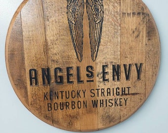 logo engraved bourbon barrel head lazy susan, tray, or wall art