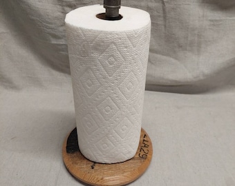 Paper towel holder, black pipe bourbon barrel paper towel holder