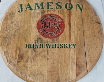 Jameson engraved barrel top, bourbon barrel tray, lazy susan, wall art