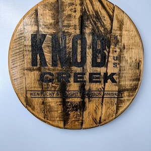 Engraved logo bourbon barrel head tray, lazy susan, wall art