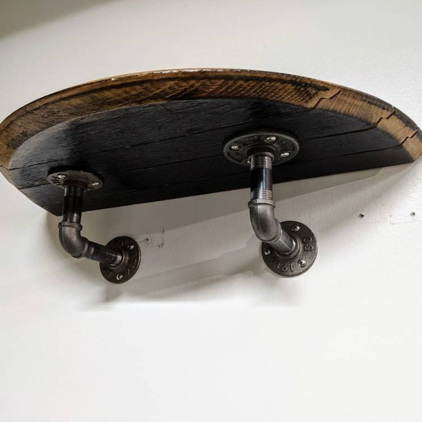 Large Bourbon barrel shelf with black pipe