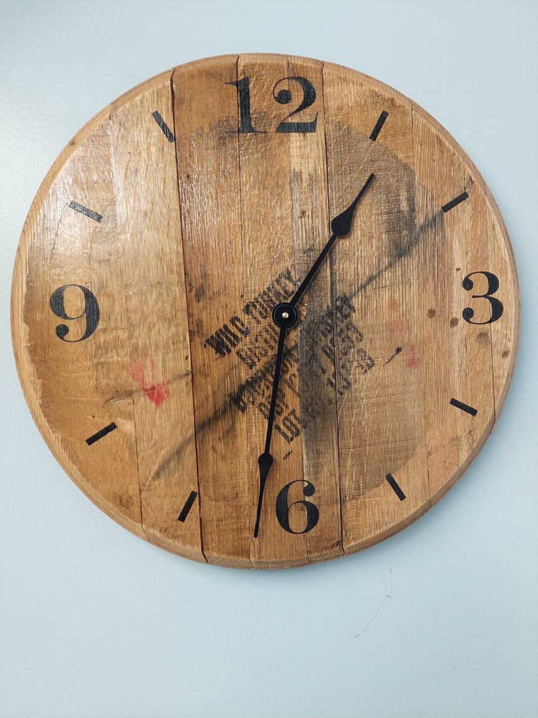 Stamped Bourbon Barrel Head Clock, Wood Wall Clock Etsy