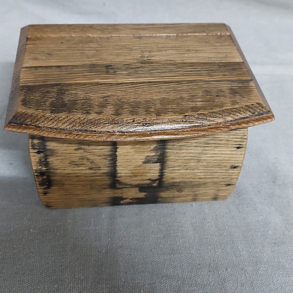 Small barrel keepsake box, whiskey barrel box, rustic wood box