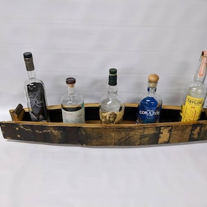 Bourbon barrel tray, bottle holder, bottle display